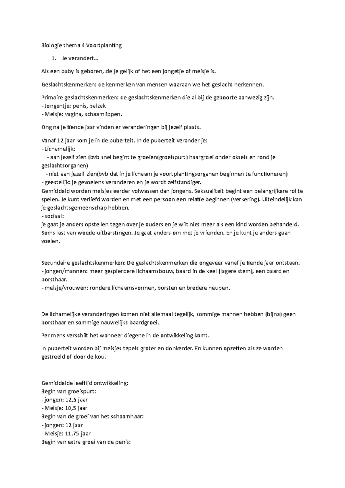 Biologie Thema Voortplanting Samenvatting Biologie Thema