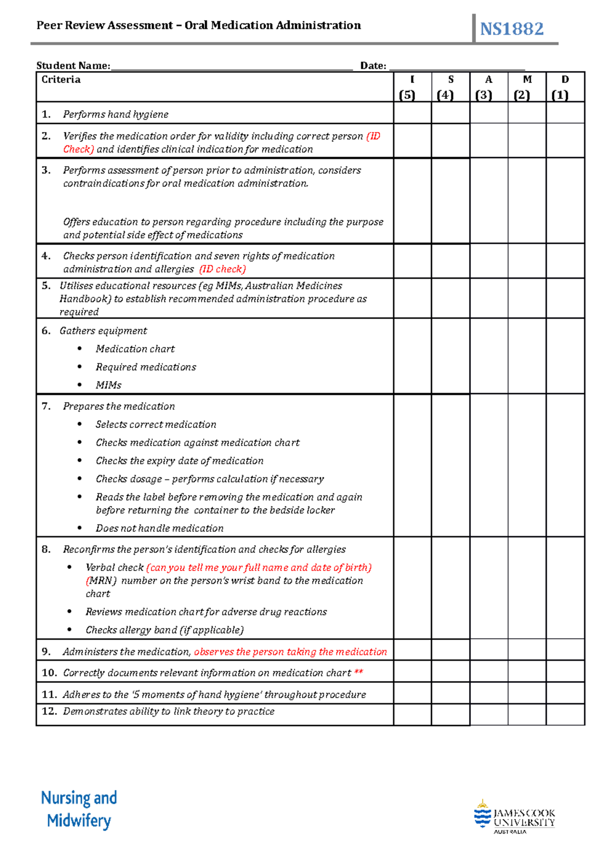 NS1882 - Peer Review Assessment - Oral Medication Administration-1 2020 ...