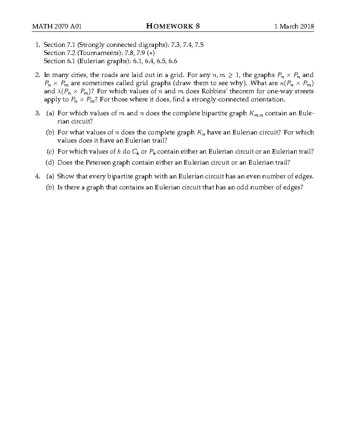 Homework-1 - Lecture notes 1-14 - MATH 2070 A01 H OMEWORK 8 1 March ...