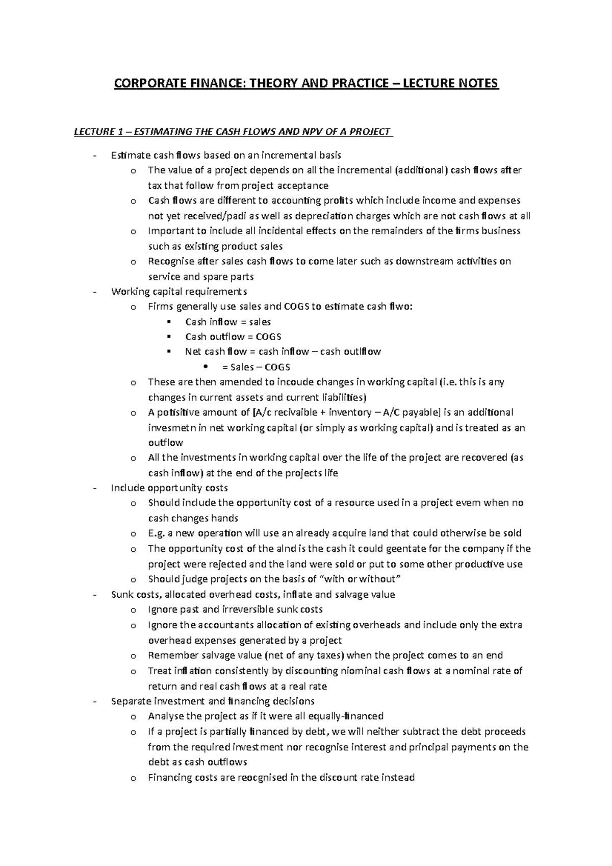 [lecture notes] CORP Finance Theory AND Practice - CORPORATE FINANCE ...
