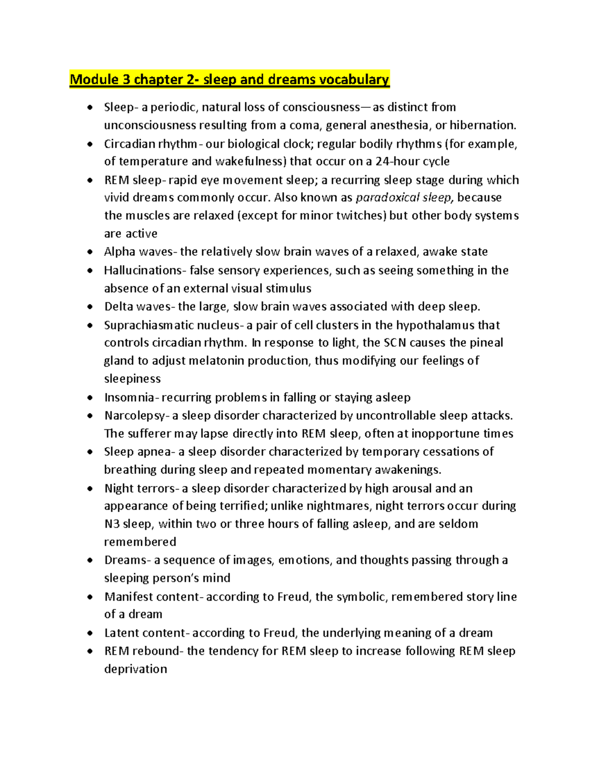 Module 3.2 sleep and dreams vocabulary - Module 3 chapter 2- sleep and ...
