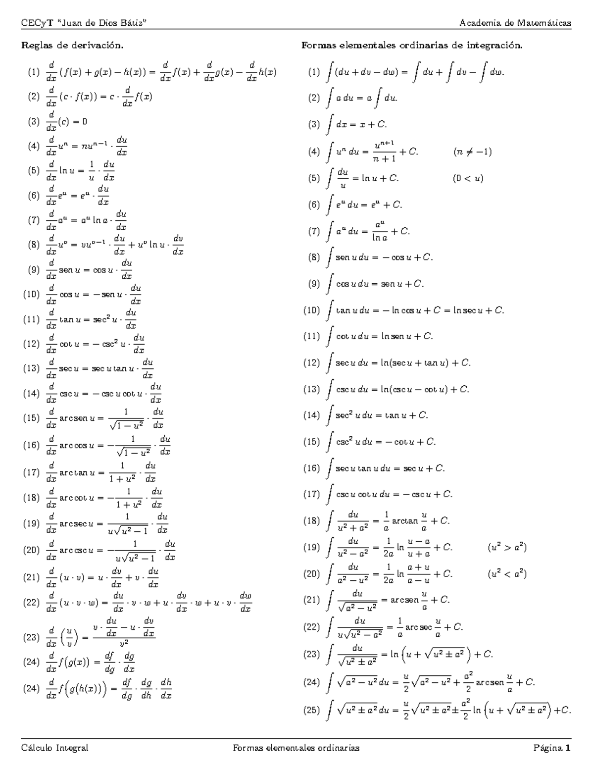 Formulario Integral - CECyT “Juan De Dios B ́atiz” Academia De Matem ...