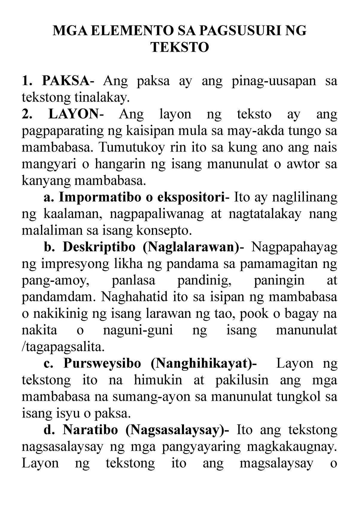 Mga Elemento Sa Pagsusuri Ng Teksto Mga Elemento Sa Pagsusuri Ng Teksto Paksa Ang Paksa Ay