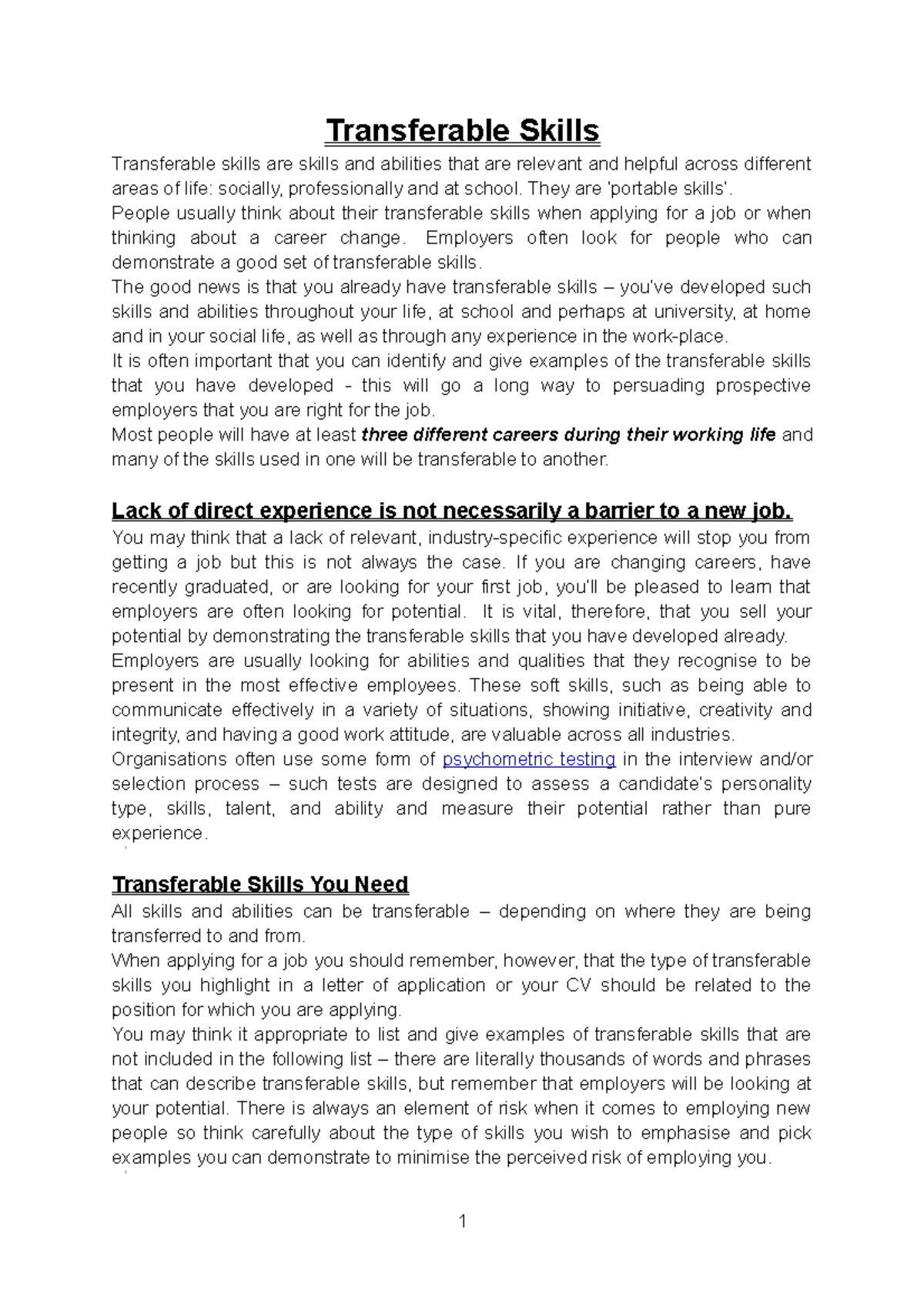 Transferable Skills Please read properly Transferable Skills