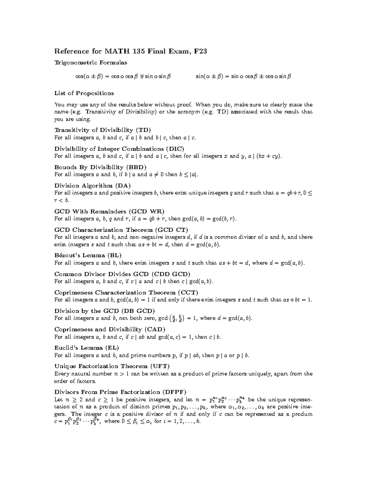 Final-reference-F23 - Summary Algebra for Hons Mathematics - Reference ...