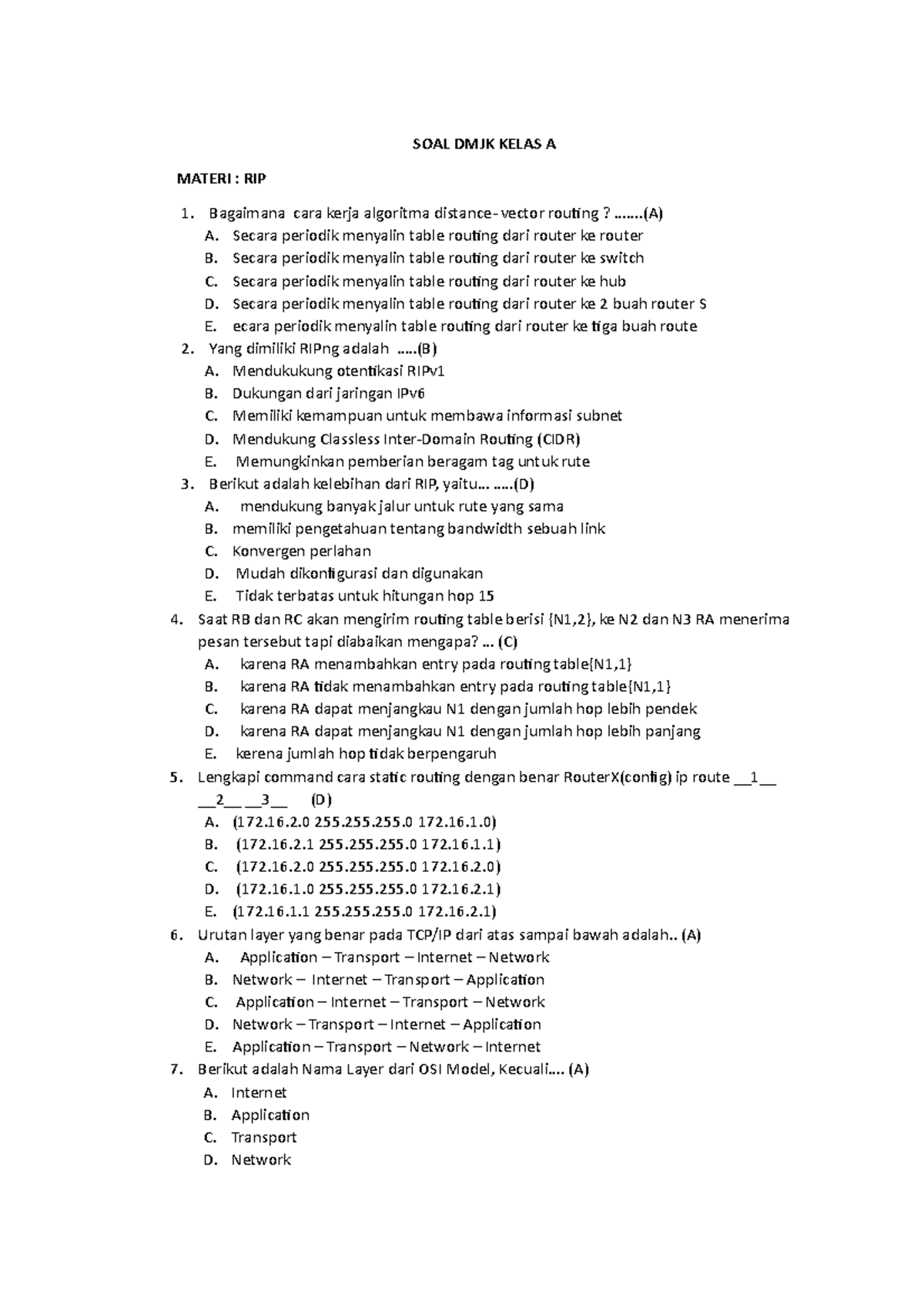 SOAL DMJK Kelas A - SOAL DMJK KELAS A MATERI : RIP Bagaimana cara kerja ...