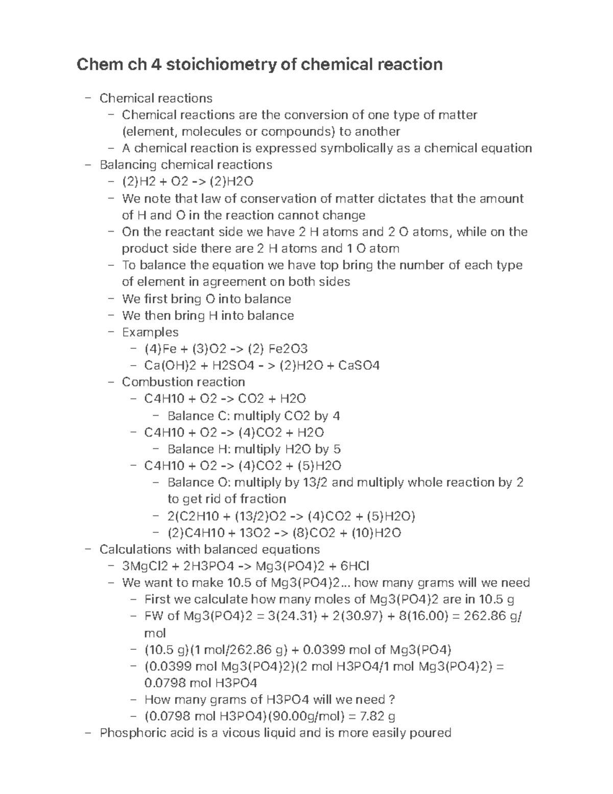 Chem ch 4 stoichiometry of chemical reaction