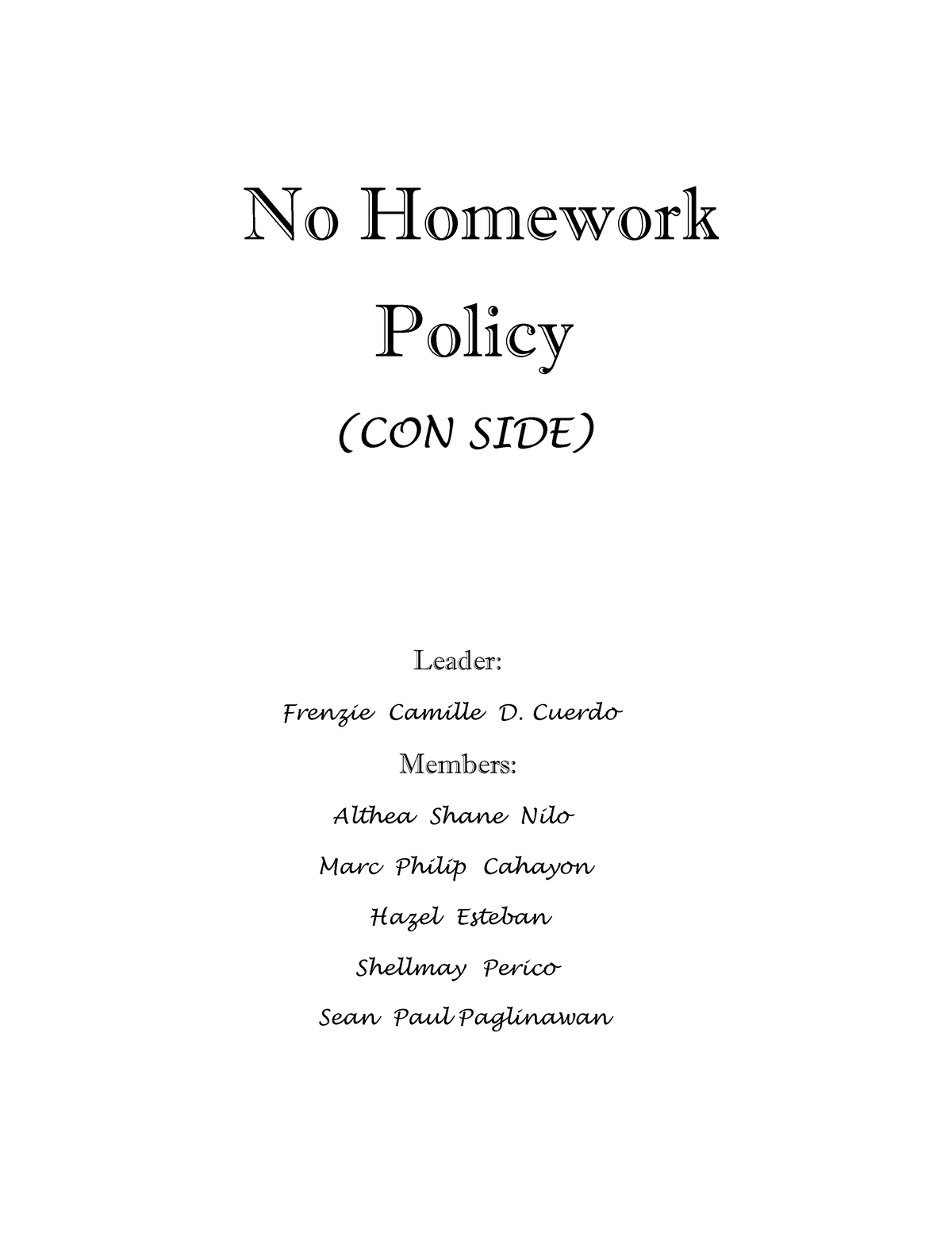 debate no homework policy