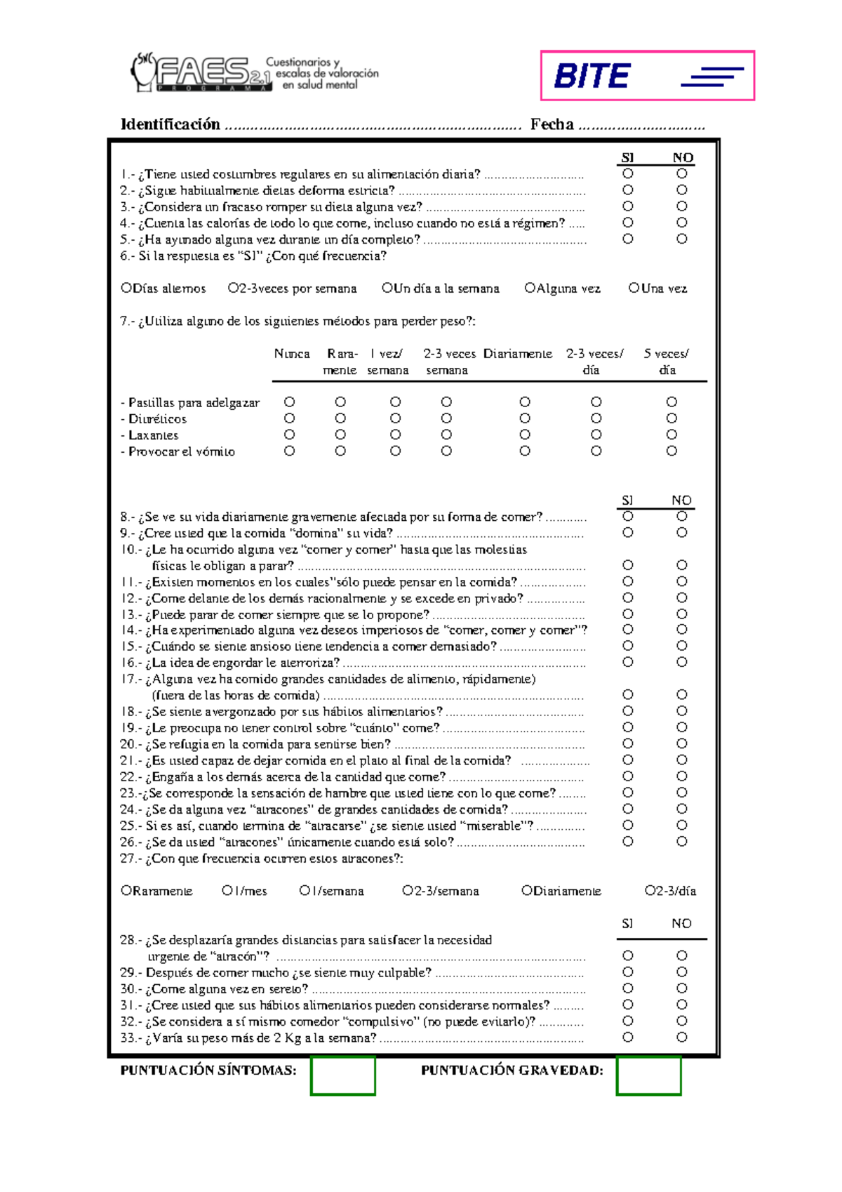 Medicina Test-BITE - Test Investigación Bulimia de Edimburgo - BITE ...