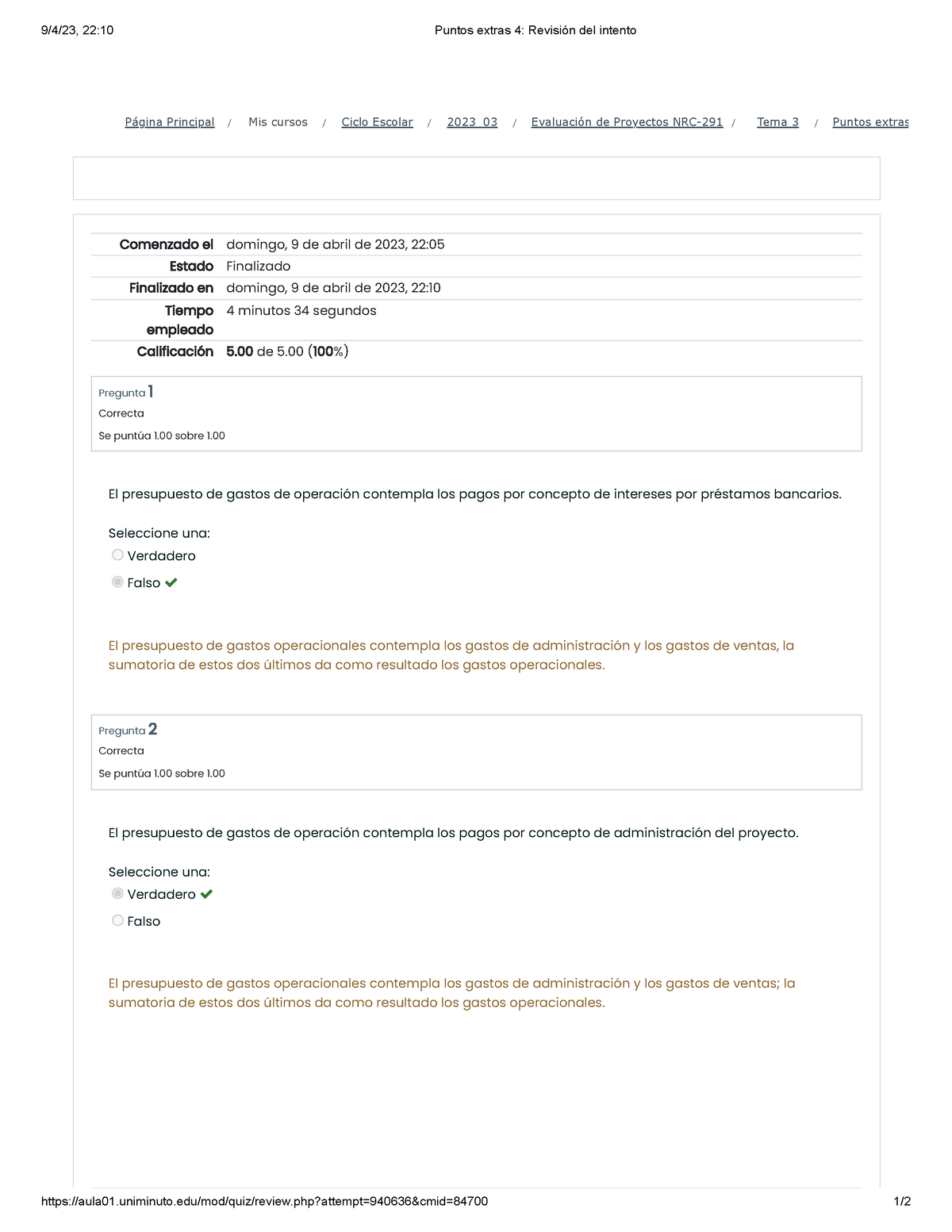 Semana 4 Intento 1 Evaluación DE Proyectos - 9/4/23, 22:10 Puntos ...