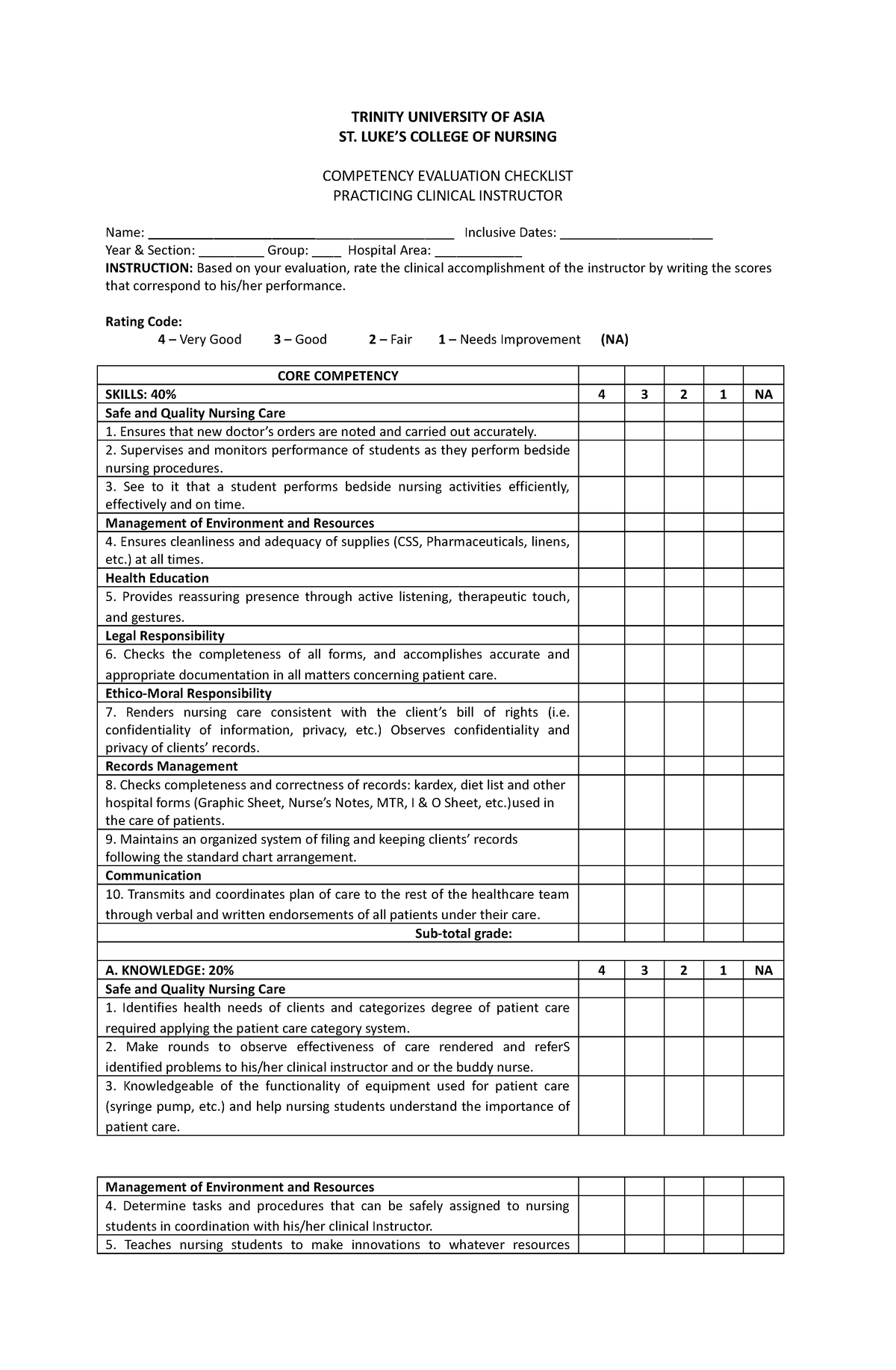 PCI Evaluation Tool - pci tool - TRINITY UNIVERSITY OF ASIA ST. LUKE’S ...