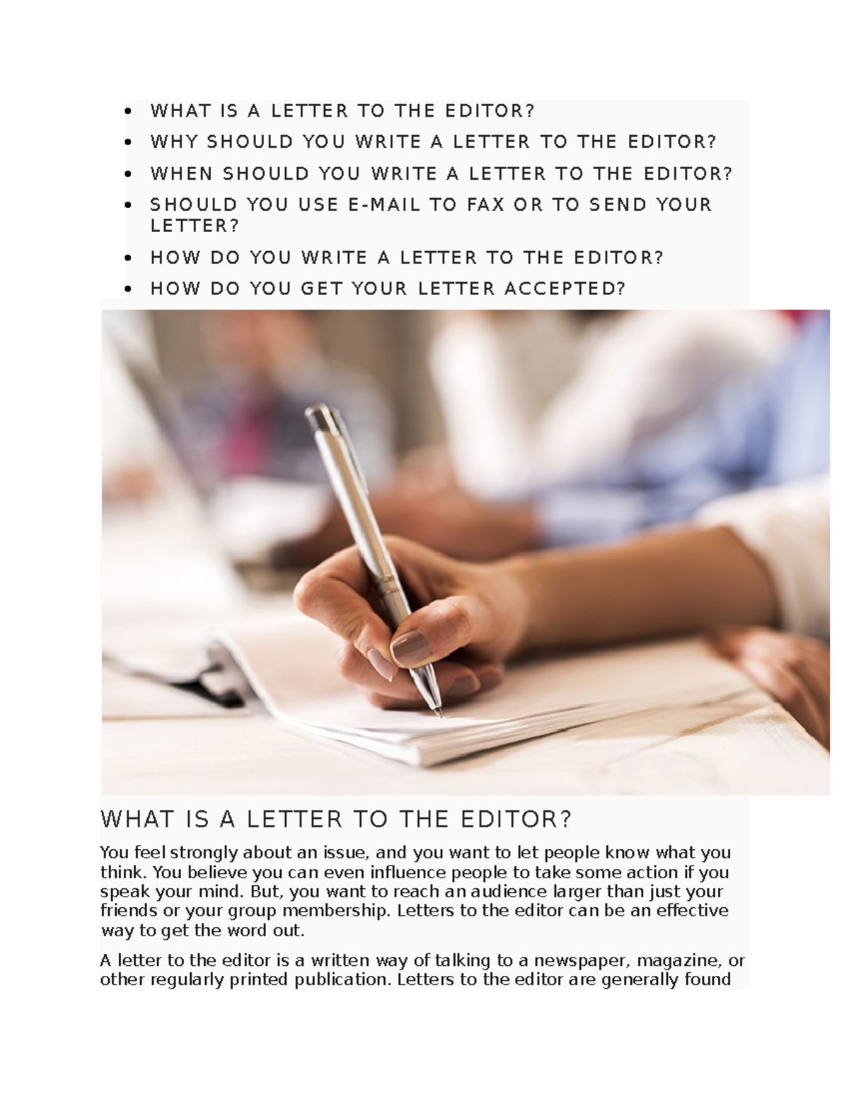 Letters - how to write a letter to editorial of a news paper. - W H AT ...