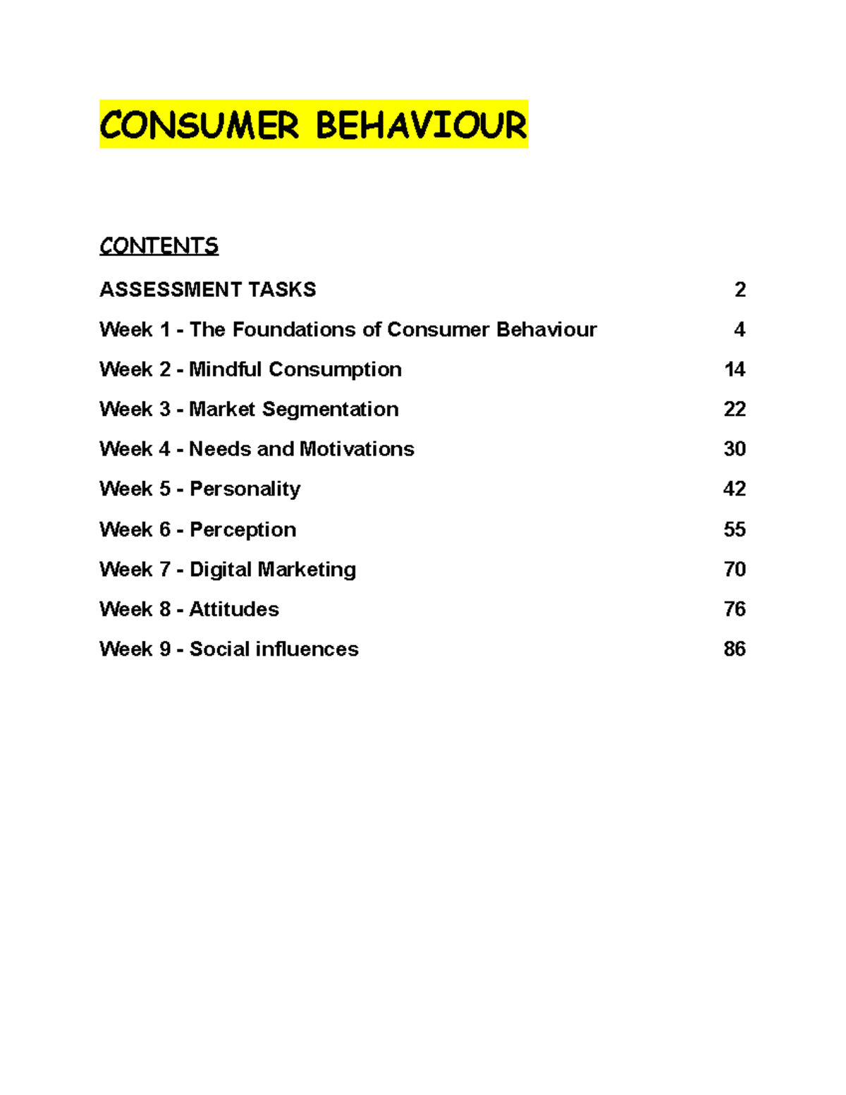 Consumer Behaviour** - Lecture Notes - CONSUMER BEHAVIOUR ASSESSMENT ...