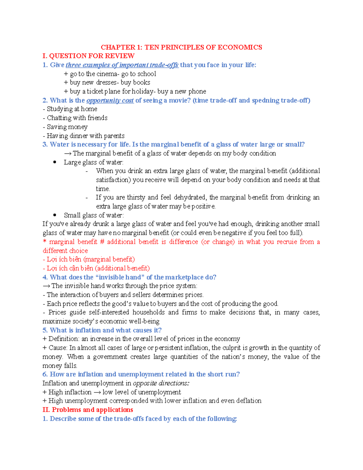 Chapter 1 - ... - CHAPTER 1: TEN PRINCIPLES OF ECONOMICS I. QUESTION ...