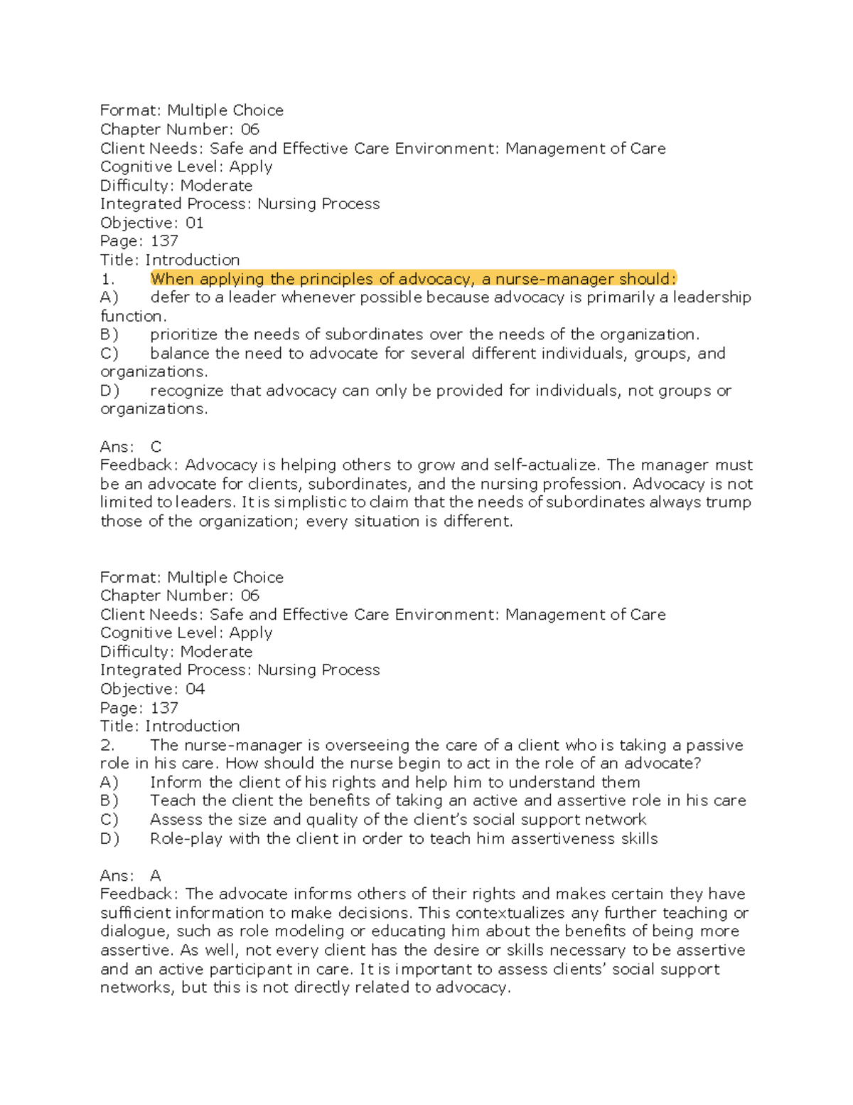 Chapter 6 - Leadership TB - Format: Multiple Choice Chapter Number: 06 ...