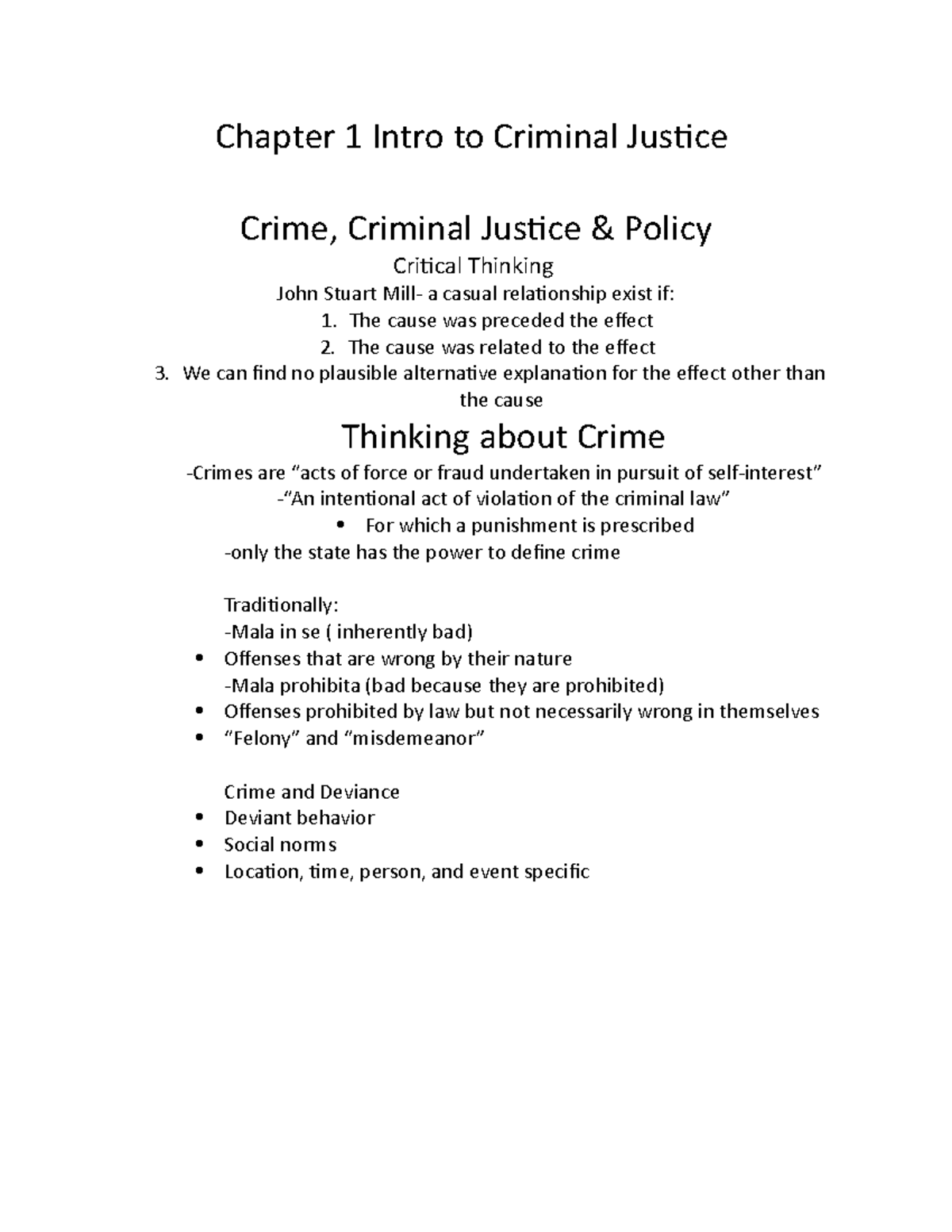 CJ notes 1 - “Thinking about Crime” - Chapter 1 Intro to Criminal ...