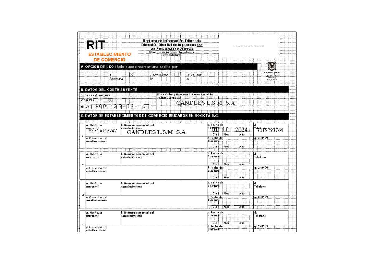 6) RIT Establecimiento DE Comercio - RIT ESTABLECIMIENTO DE COMERCIO ...