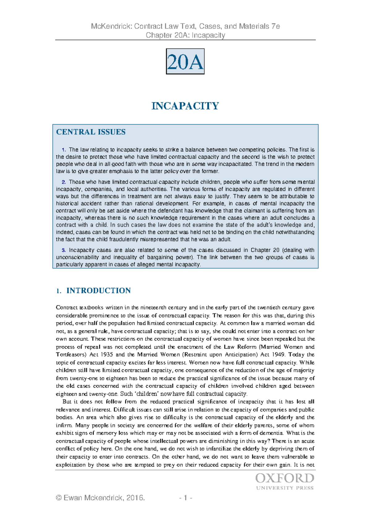 Capacity - Chapter 20A: Incapacity 20A INCAPACITY CENTRAL ISSUES 1. The ...