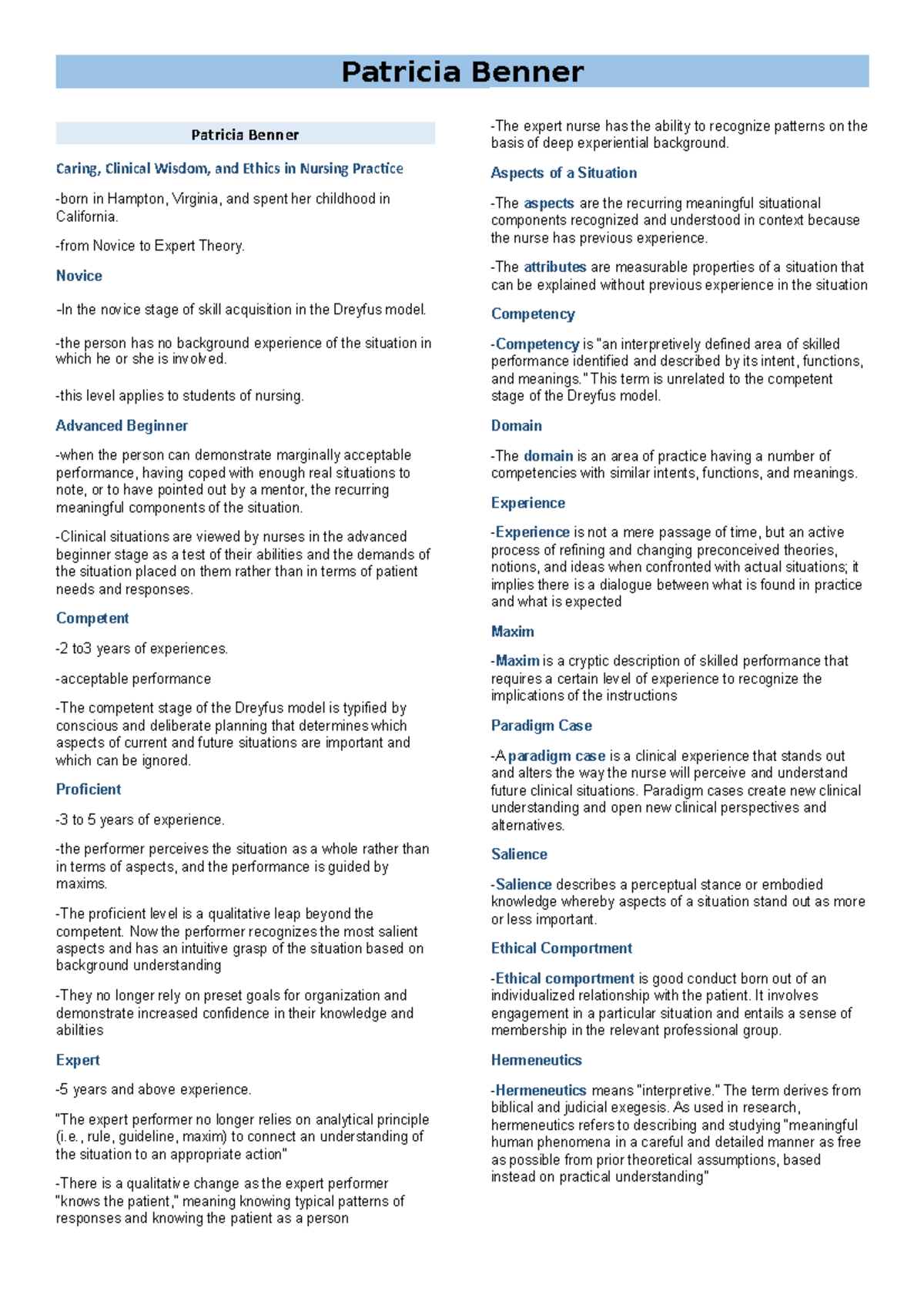 Caring, Clinical Wisdom, and Ethics in Nursing Practice - Patricia ...