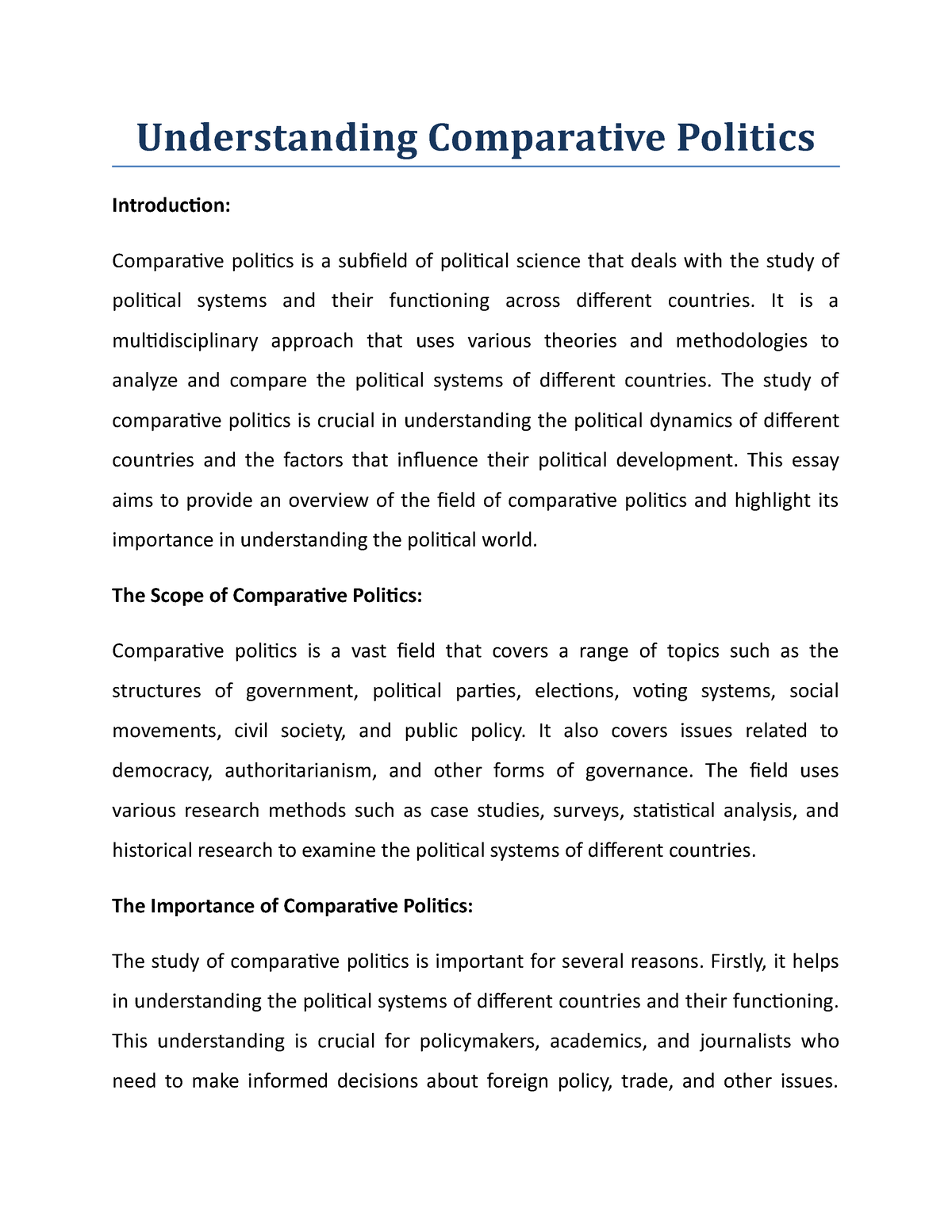 essay comparative politics