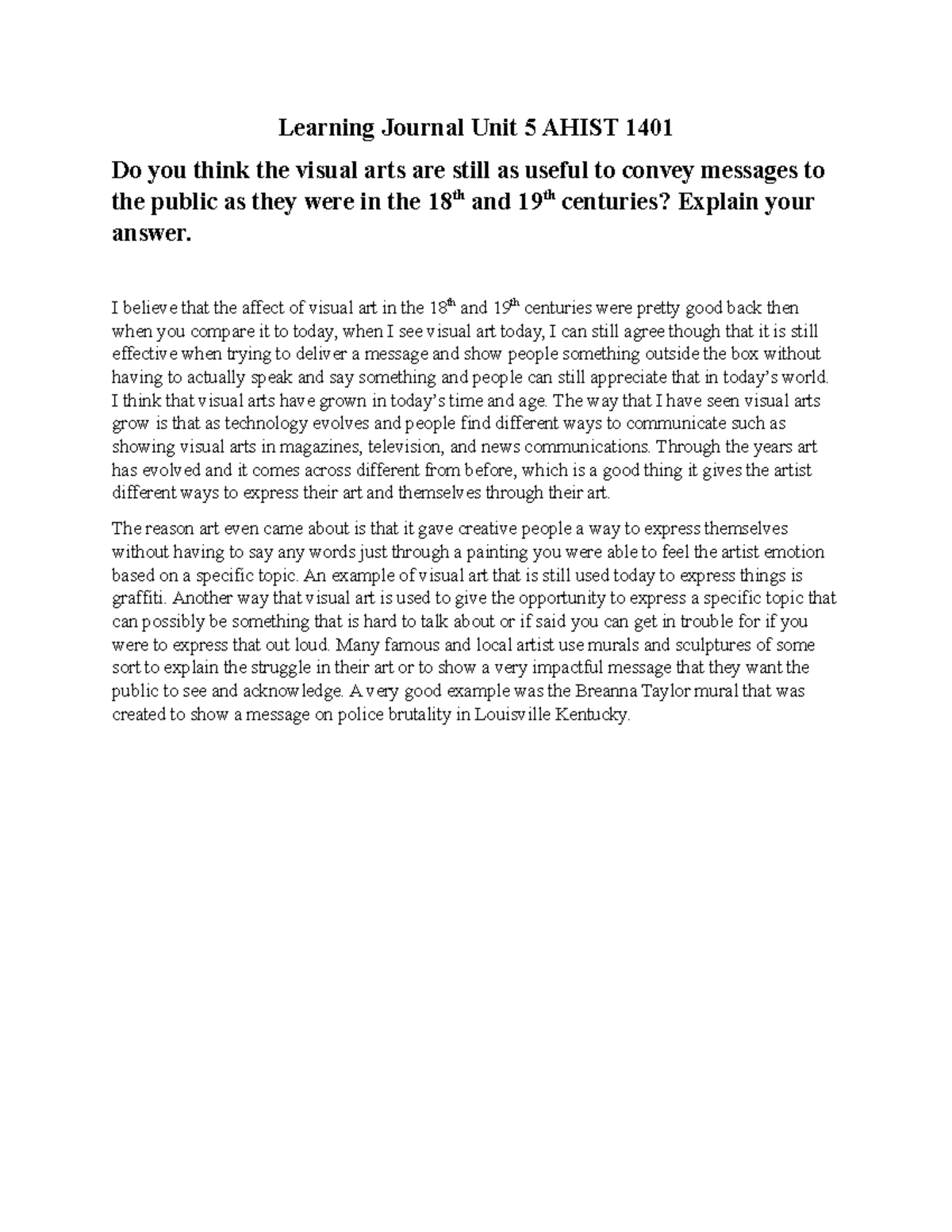 Learning Journal Unit 5 AHIST 1401 - AHIST 1401 - UoPeople - Studocu