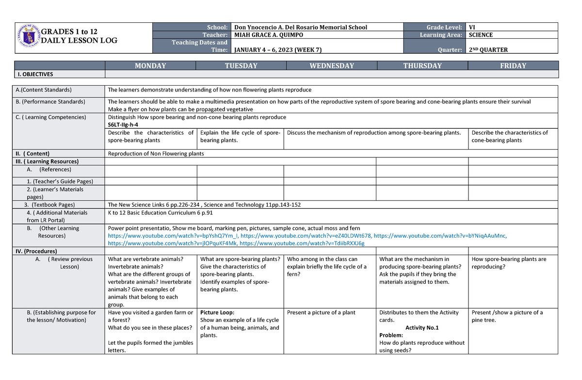 DLL Science 6 Q2 W7 - FOR RESEARCH PURPOSES ONLY - GRADES 1 To 12 DAILY ...