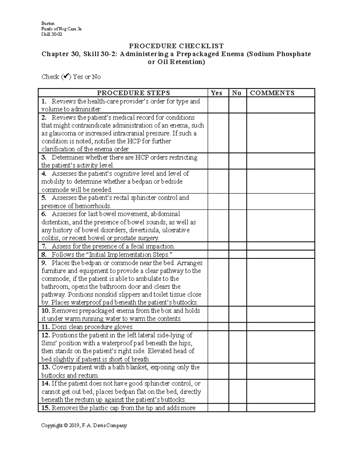 Administering a Prepackaged Enema: Procedure Checklist - Studocu