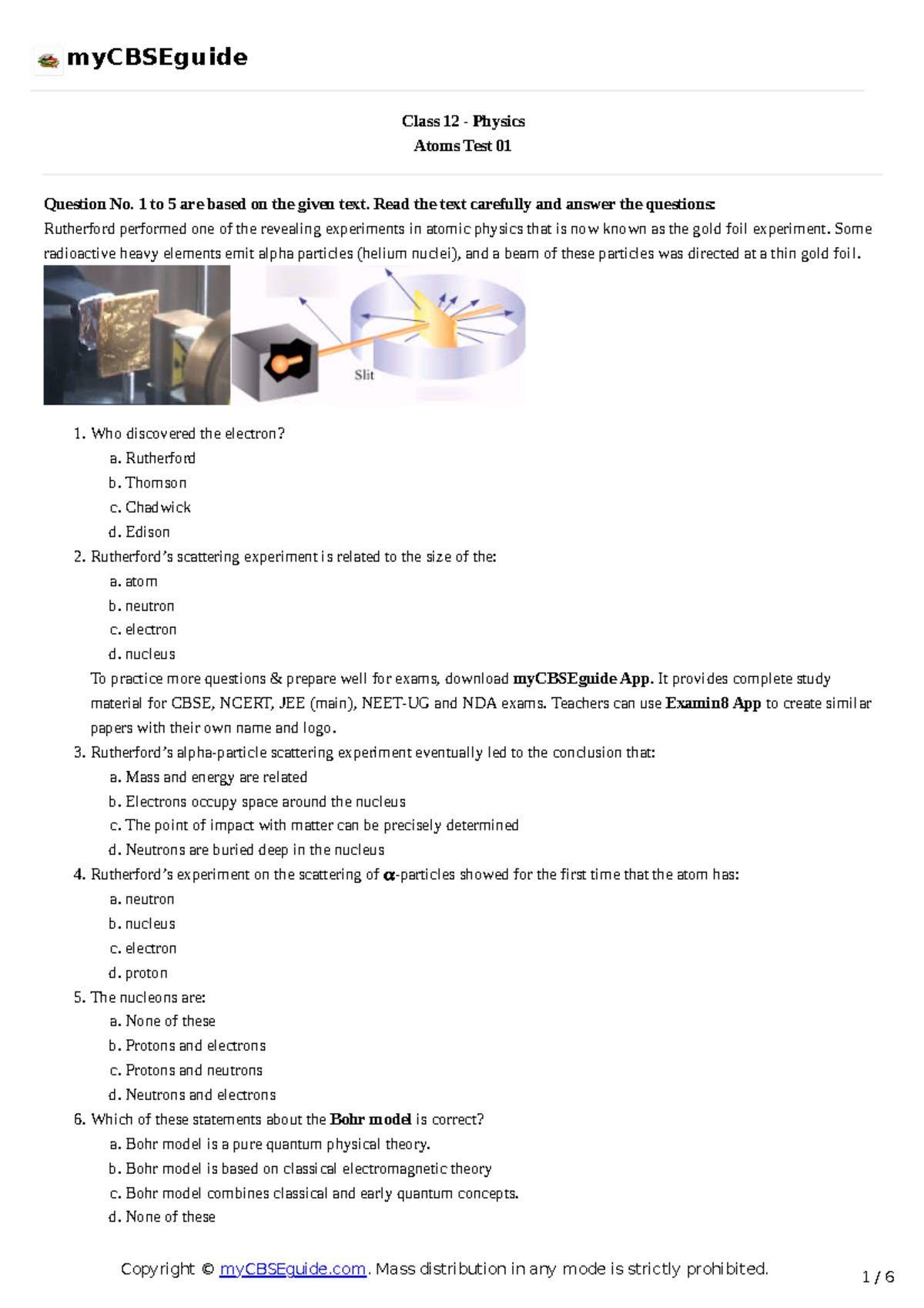 12 physics atoms tp01 - Class 12 - Physics Atoms Test 01 Question No. 1 ...