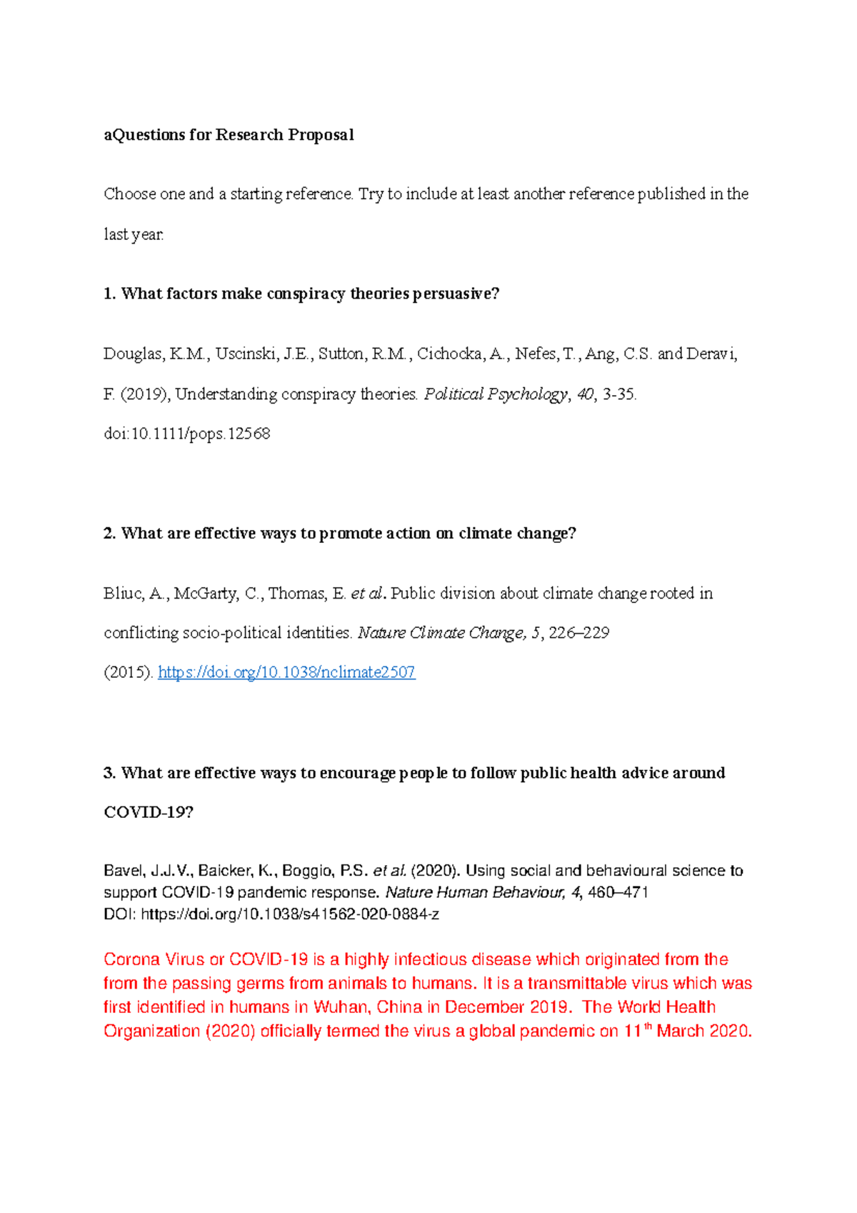 Social PSY - Preset Questions for Research Proposal - aQuestions for ...