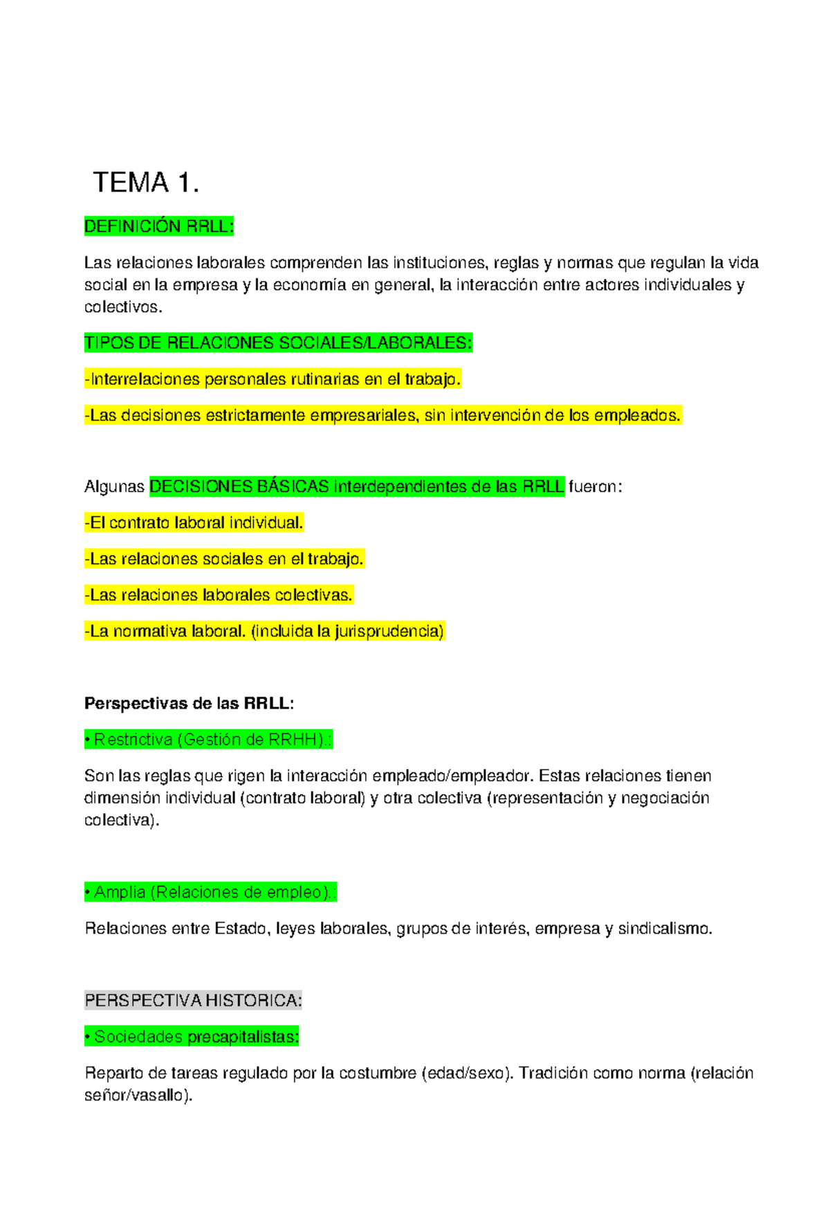 Dosier Teoria RRLL - TEMA 1. DEFINICIÓN RRLL: Las relaciones laborales ...