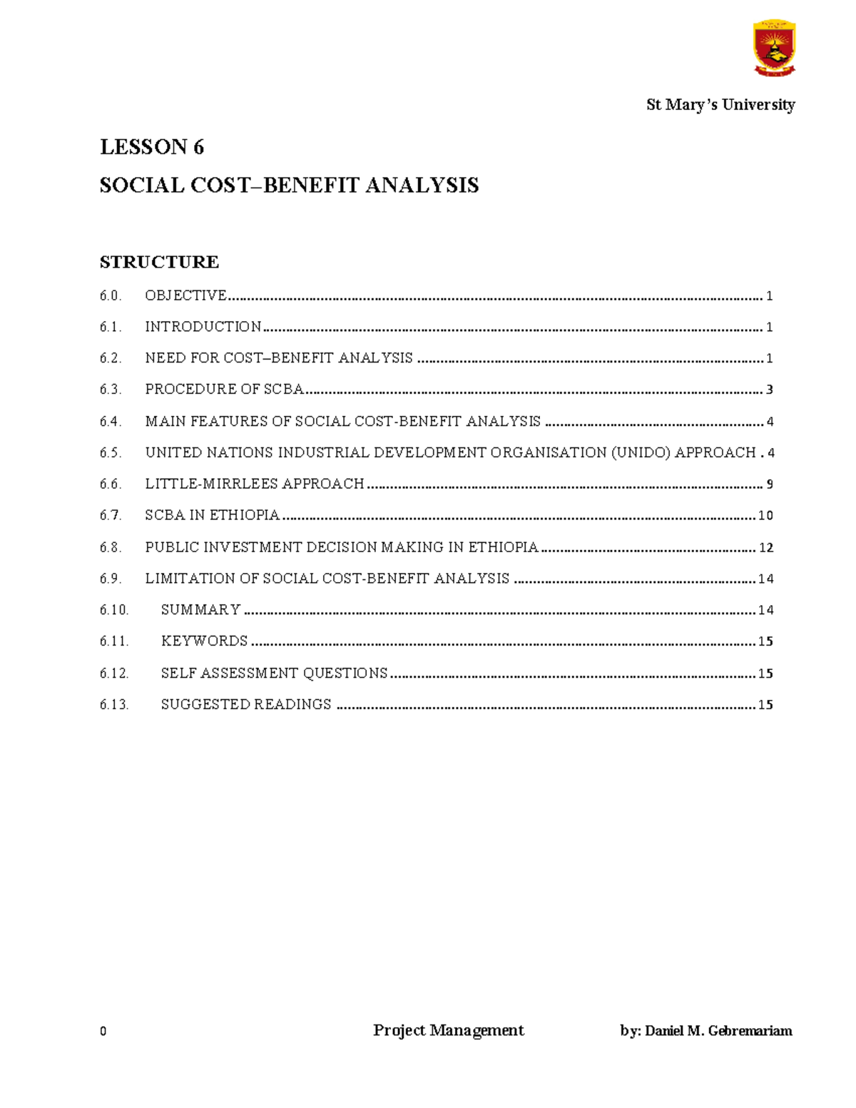Project Management Lesson 6 SOCIAL COSTBENEFIT ANALYSIS LESSON Studocu
