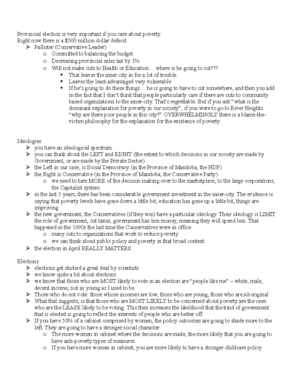 Classnotes policy 4 - Lecture notes 4 - Provincial election is very ...