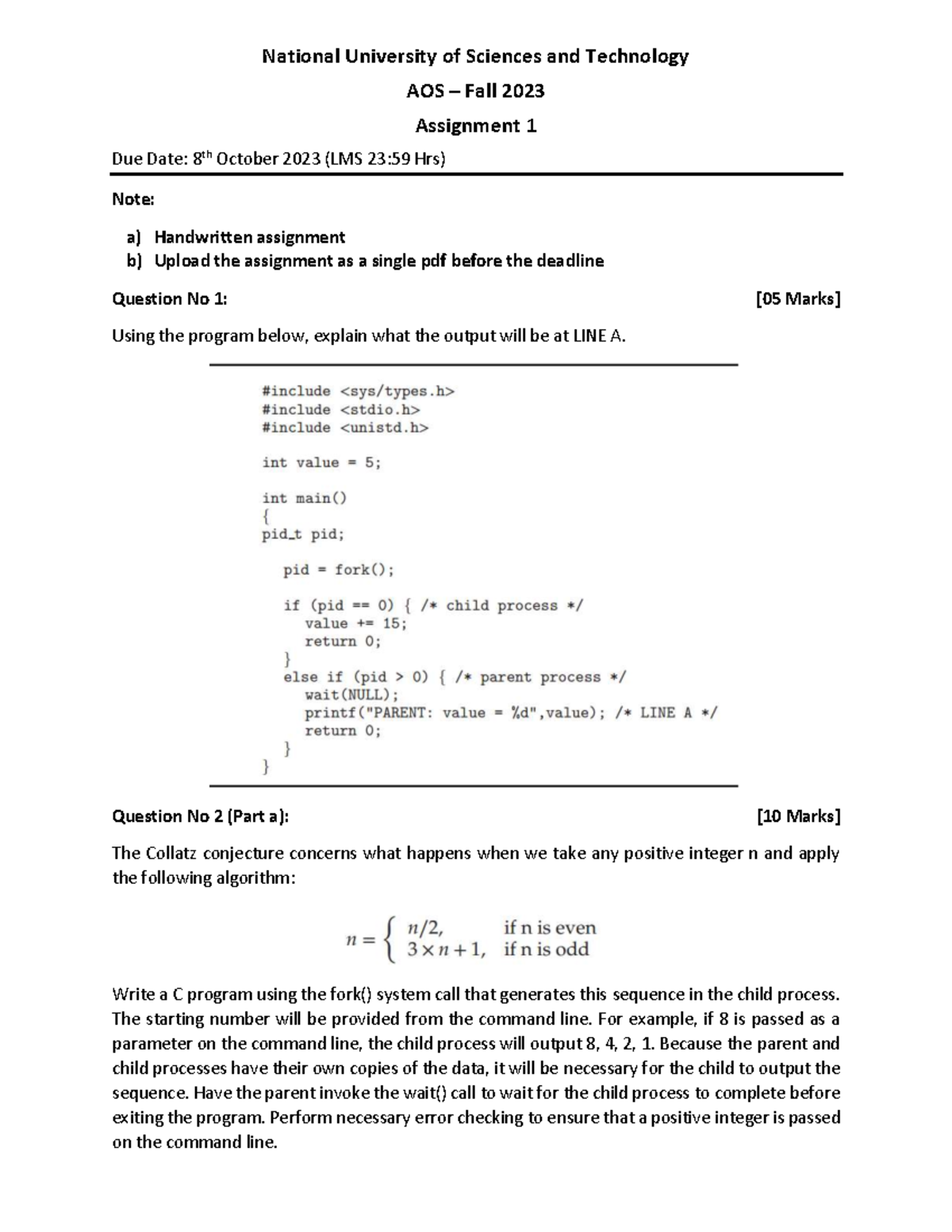 Assignment 1 - Lecture Notes For Operating System - National University ...