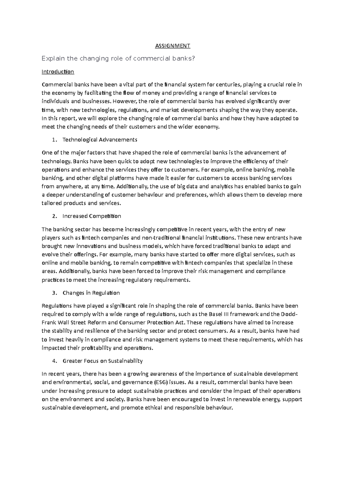 Assignment in banking - ASSIGNMENT Explain the changing role of ...