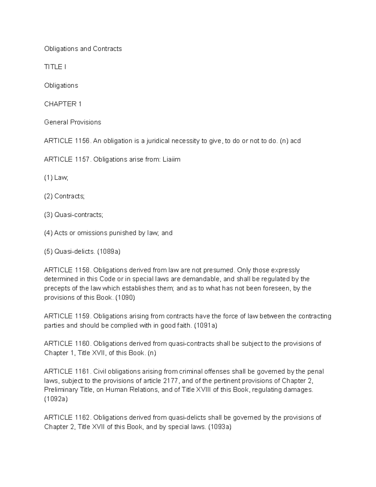 1A Law on Obligations 1156-1303 - Obligations and Contracts TITLE I ...