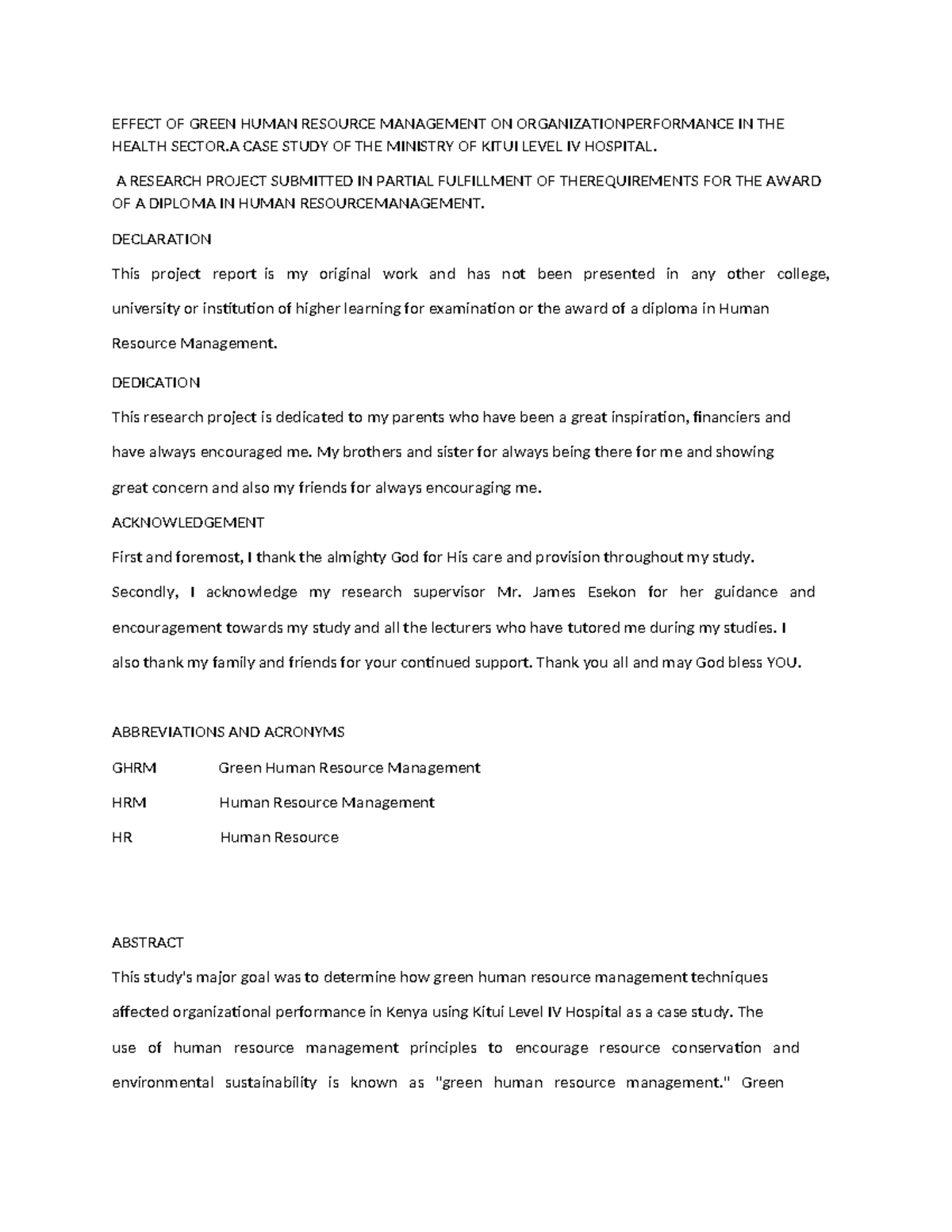Project - best - EFFECT OF GREEN HUMAN RESOURCE MANAGEMENT ON ...