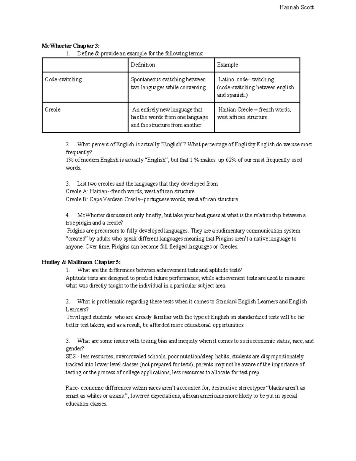 Response to Reading Mc Whorter, Hudley, Mallinson - Hannah Scott ...