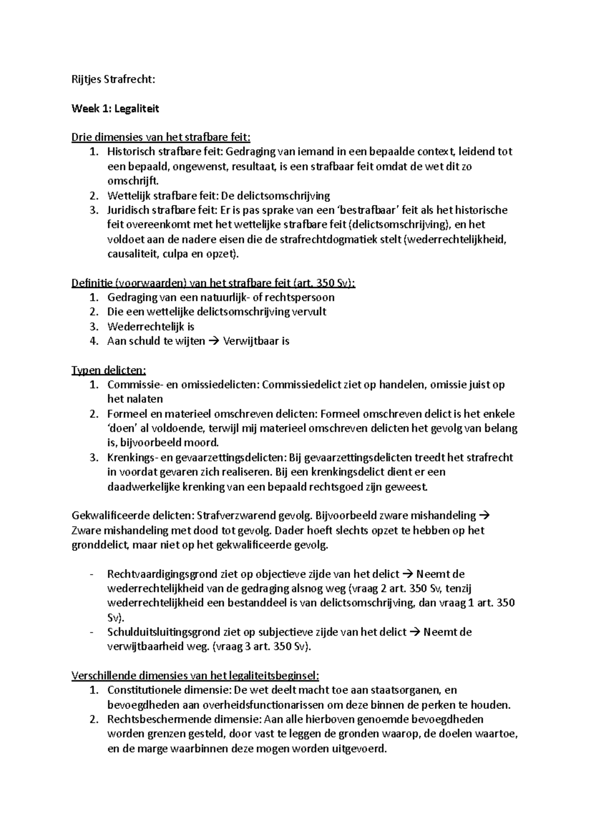 Rijtjes Strafrecht Week 1 T/m 4 - Rijtjes Strafrecht: Week 1 ...