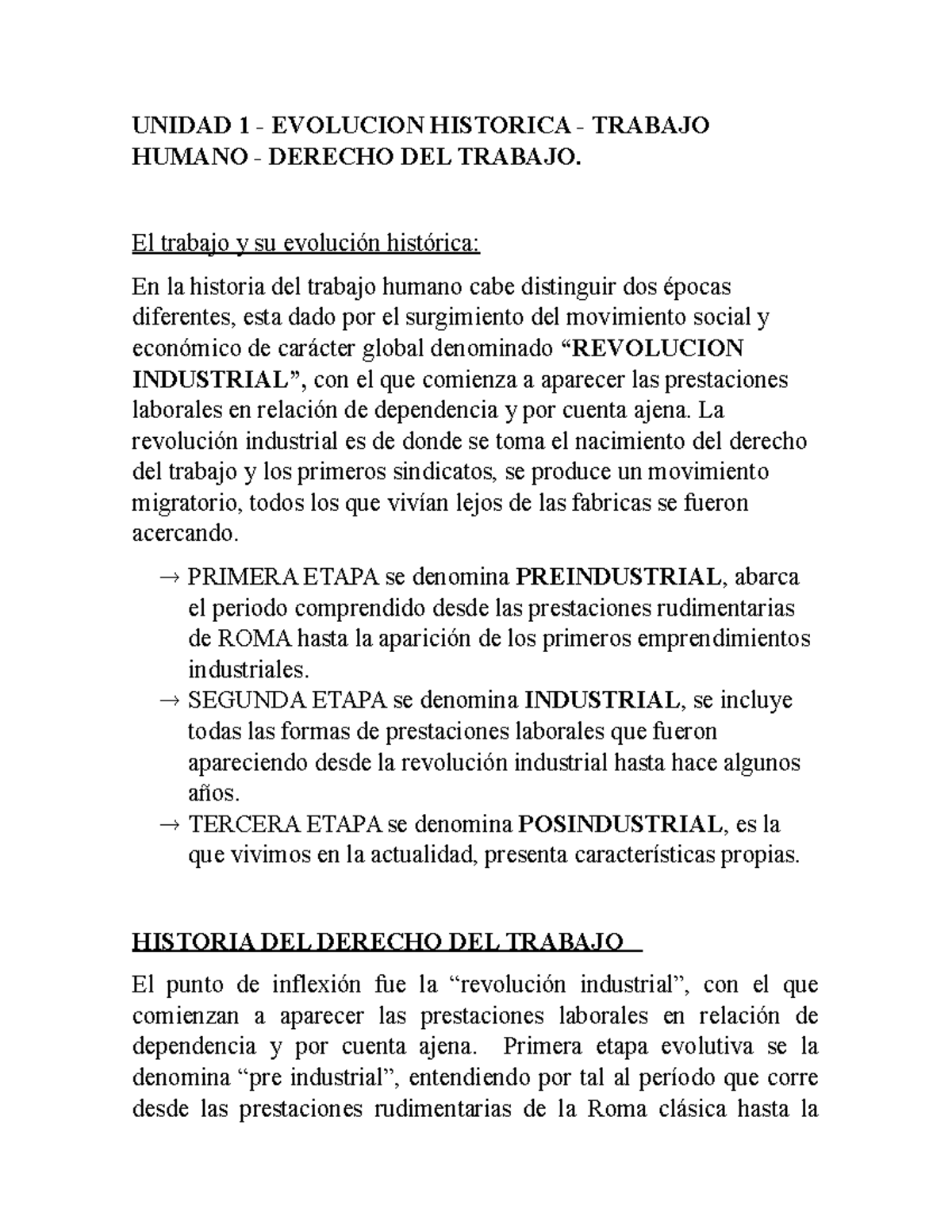Resumenes DE Unidad 1 A 7 derecho laboral - UNIDAD 1 - EVOLUCION ...