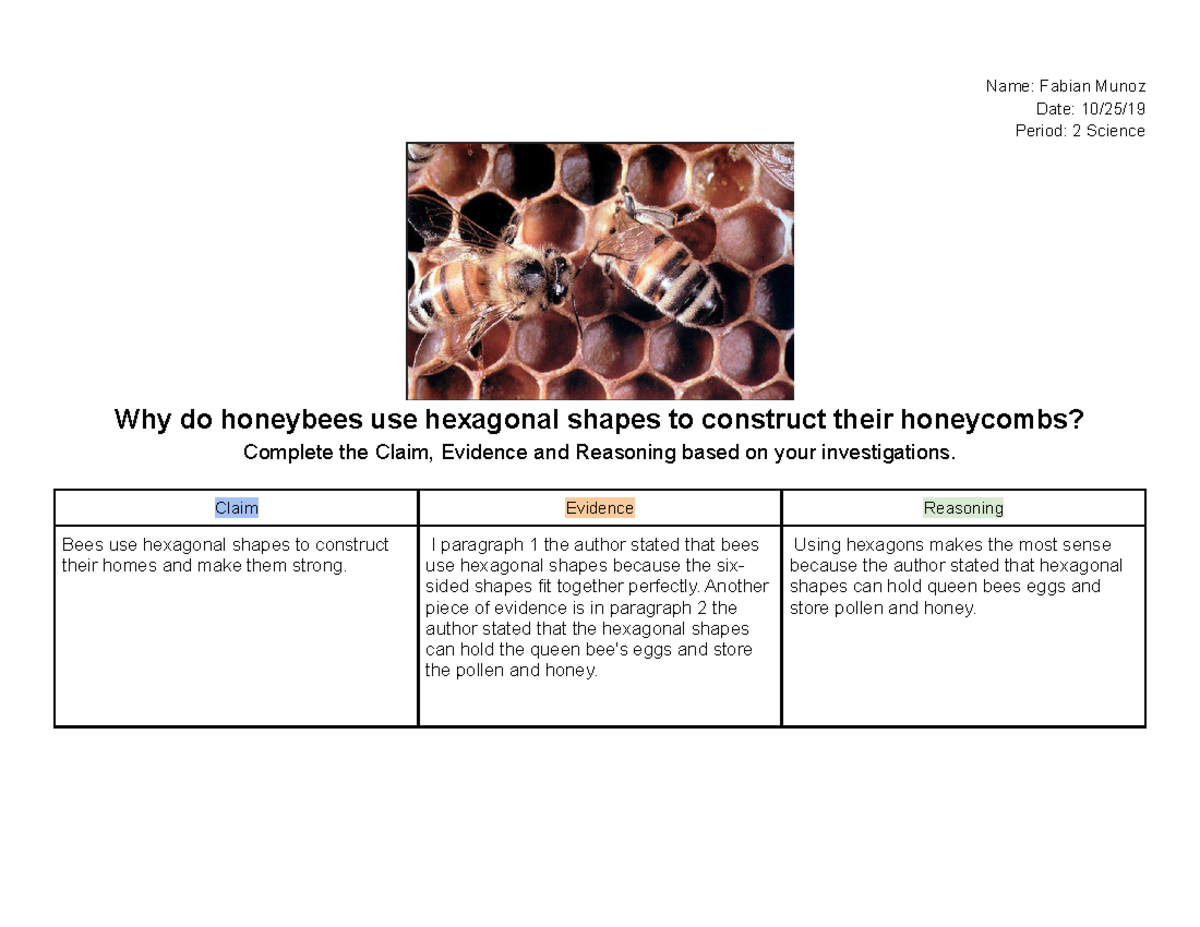 Honeycomb++CER-CCC-SEP - Name: Fabian Munoz Date: 10/25/ Period: 2 ...