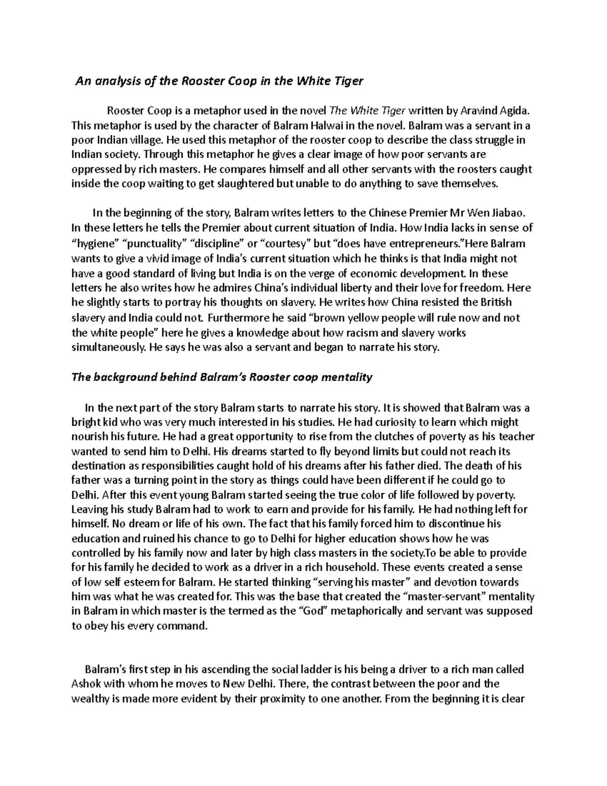 Assignment on rooster coop An analysis of the Rooster Coop in the