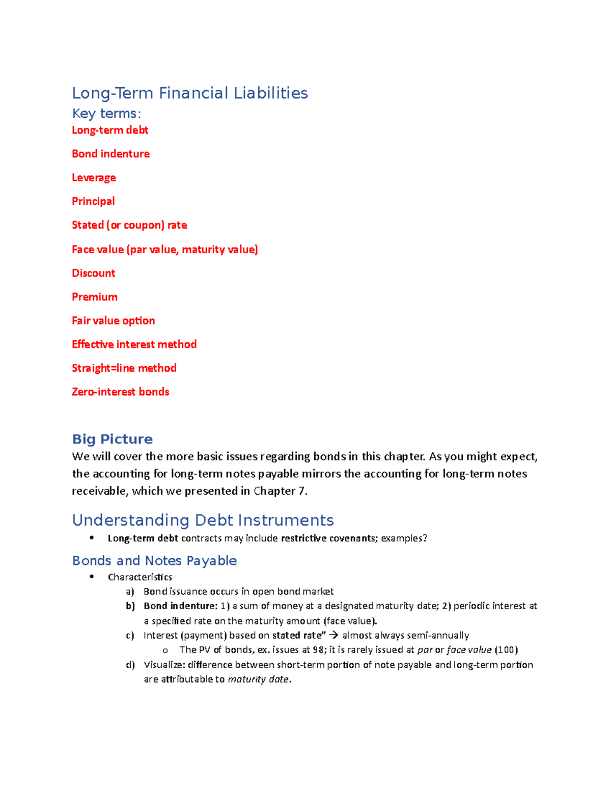 Chapter 14 key terms and notes - Long-Term Financial Liabilities Key ...
