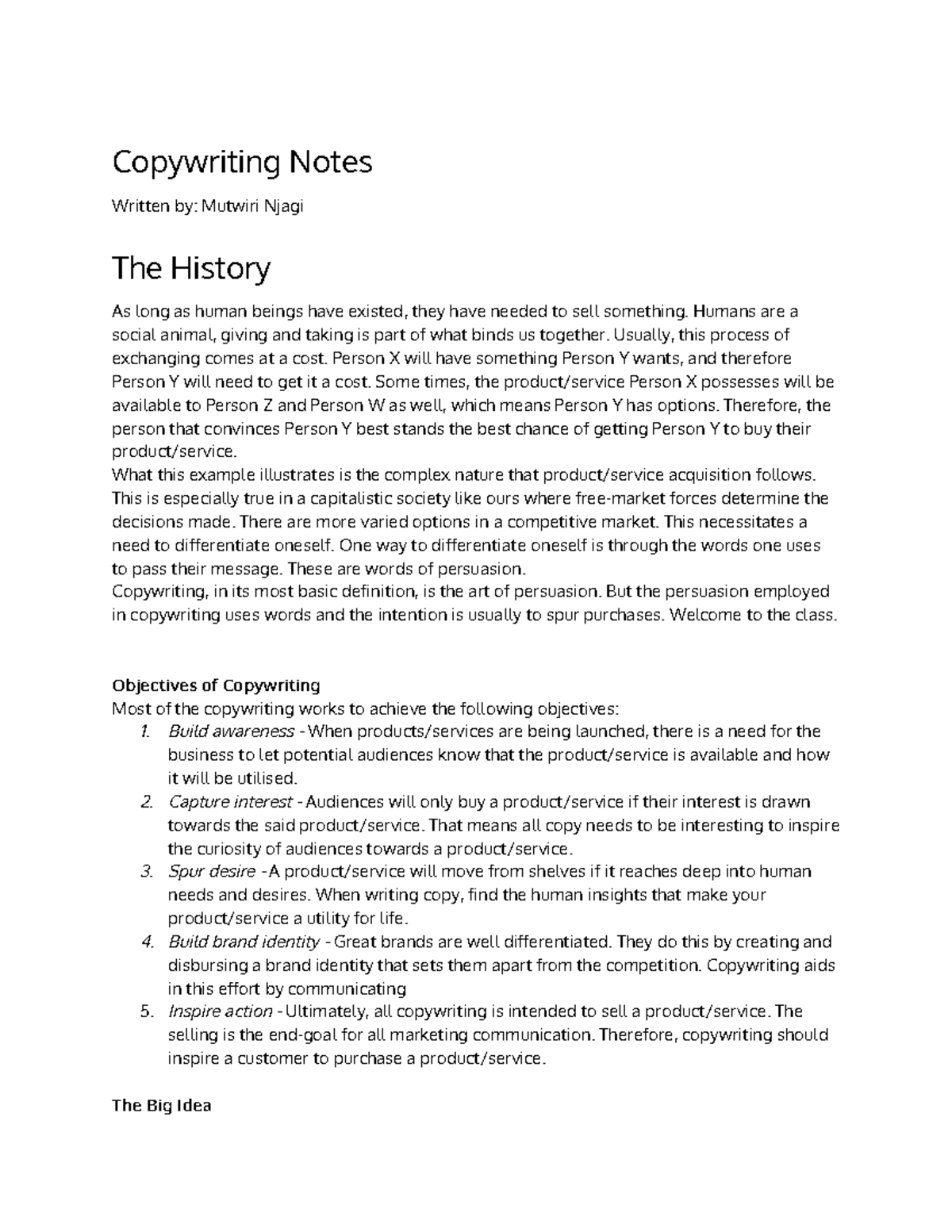 Copywriting Notes - dddddddddddd - Copywriting Notes Written by ...