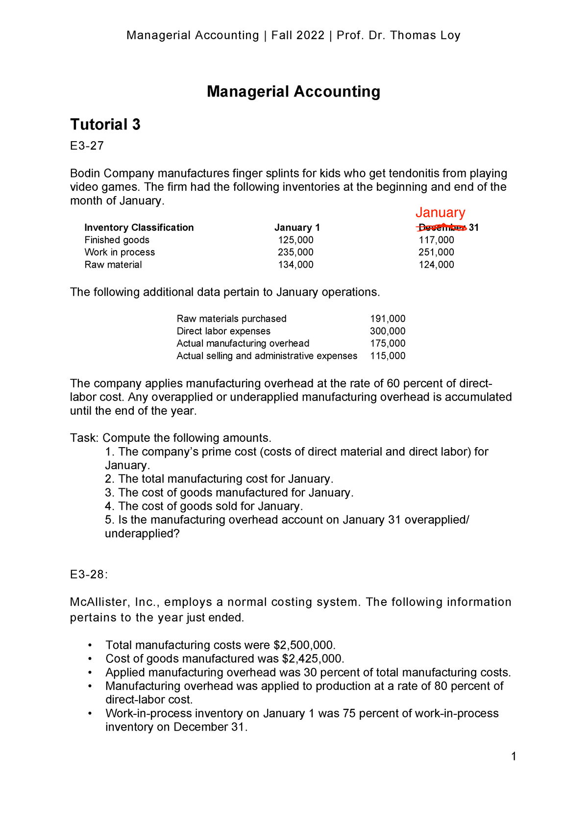 Tutorial 03 Managerial Accounting Managerial Accounting Fall 2022 Prof Dr Thomas Loy 2992