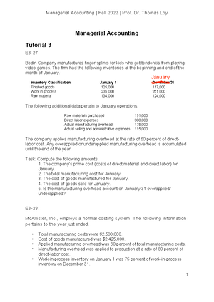 Tutorial Managerial Accounting 4 - Managerial Accounting Tutorial 4 E4 ...