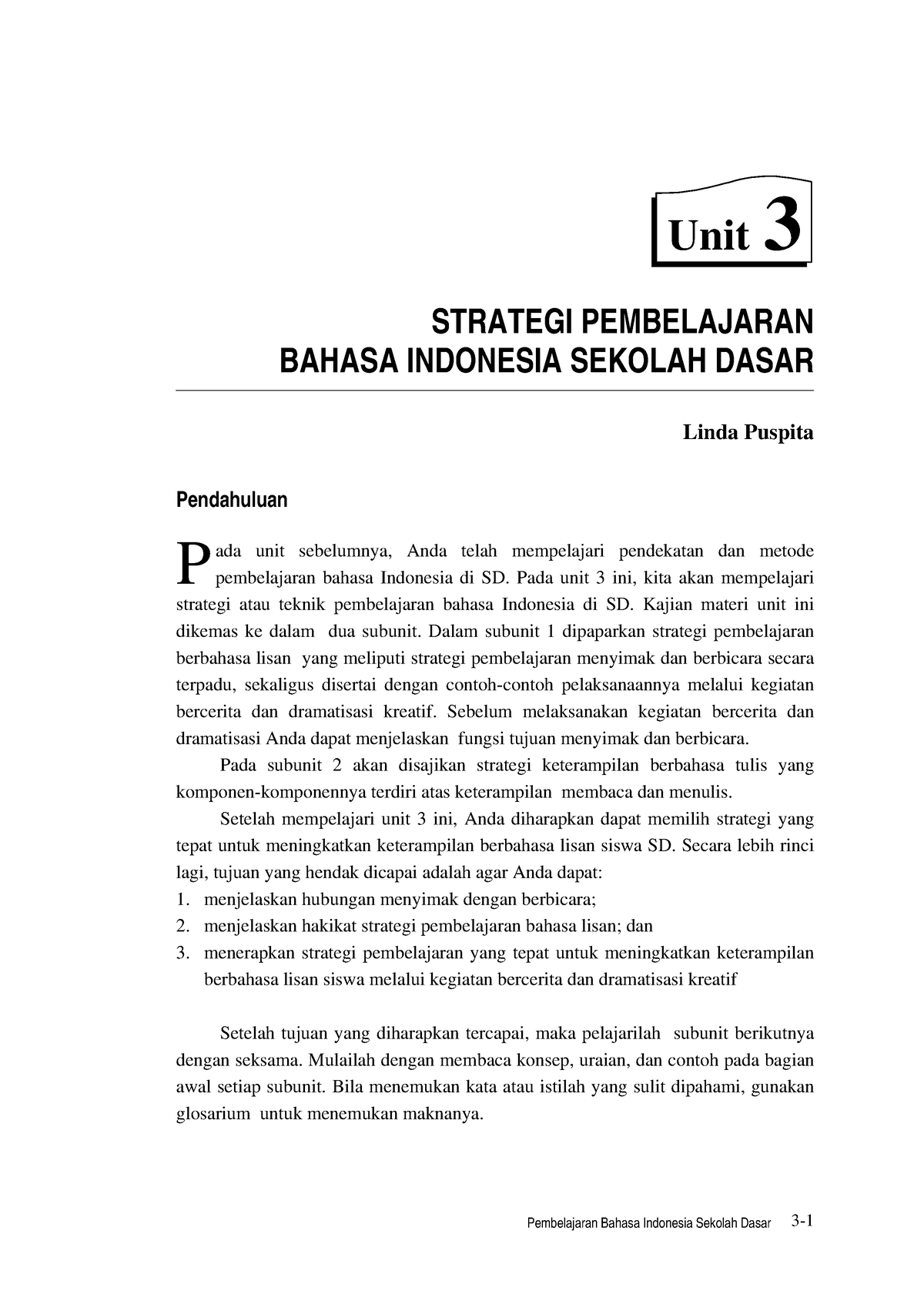 Strategi pembelajaran bahasa indonesia sd - Unit 3 STRATEGI