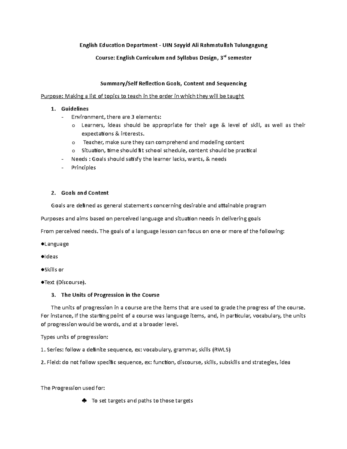 Summary OF Goals, Content AND Sequencing English Curriculum AND ...