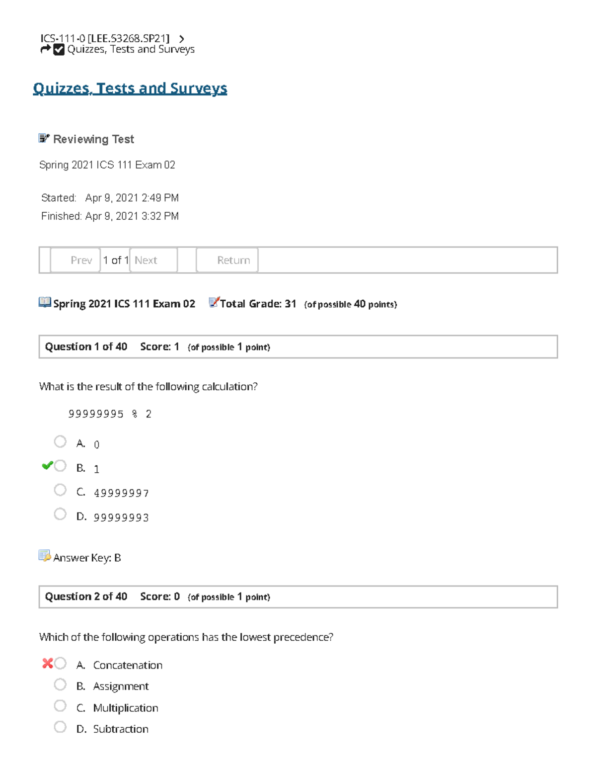 Exam 02 - This was a part of a practice exam. - ICS-111-0 [LEE.53268 ...