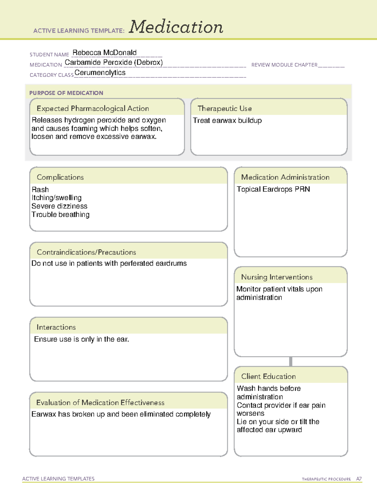 Carbamide Peroxide (Debrox) Med Card - ACTIVE LEARNING TEMPLATES ...