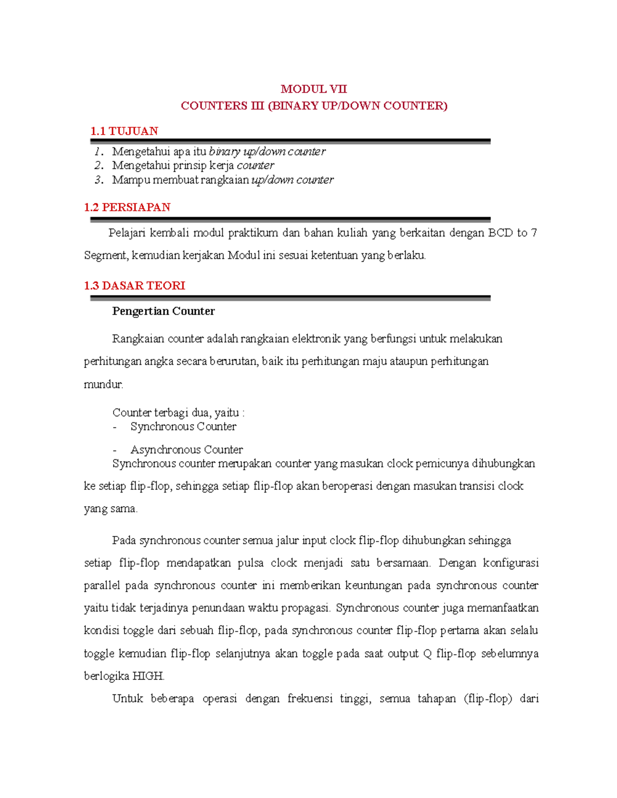 Modul-7 - COUNTERS III (BINARY UP/DOWN COUNTER) - MODUL VII COUNTERS ...